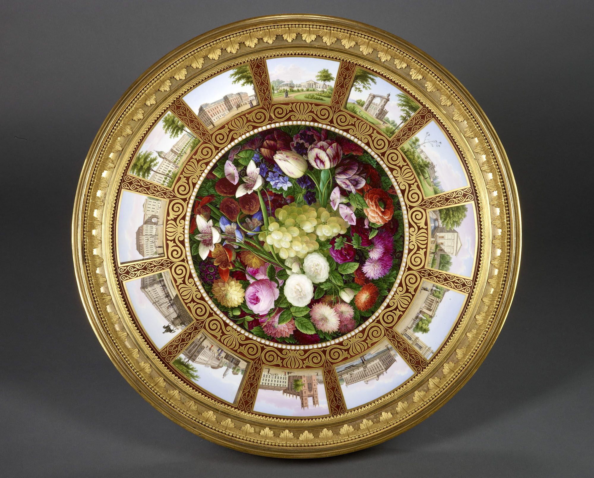 Karl Friedrich Schinkel (1781 - 1841), porcelain tabletop produced by the Royal Porcelain Manufactory (1830). _Stiftung Preußische Schlösser und Gärten Berlin-Brandenburg, In. Nr. IV 30_. Photo: Wolfgang Pfauder.