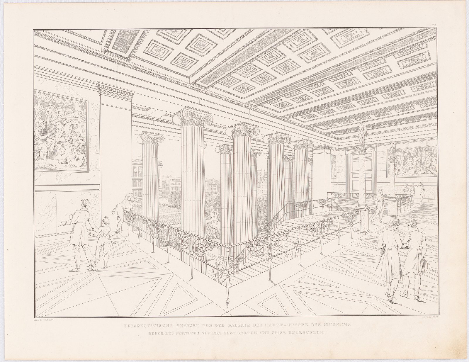 Karl Friedrich Schinkel (1781 - 1841), perspective drawing of the Altes Museum's interior staircase (1858). Source: _Architekturmuseum TU Berlin, Inv. Nr. SAE 1858,103_.