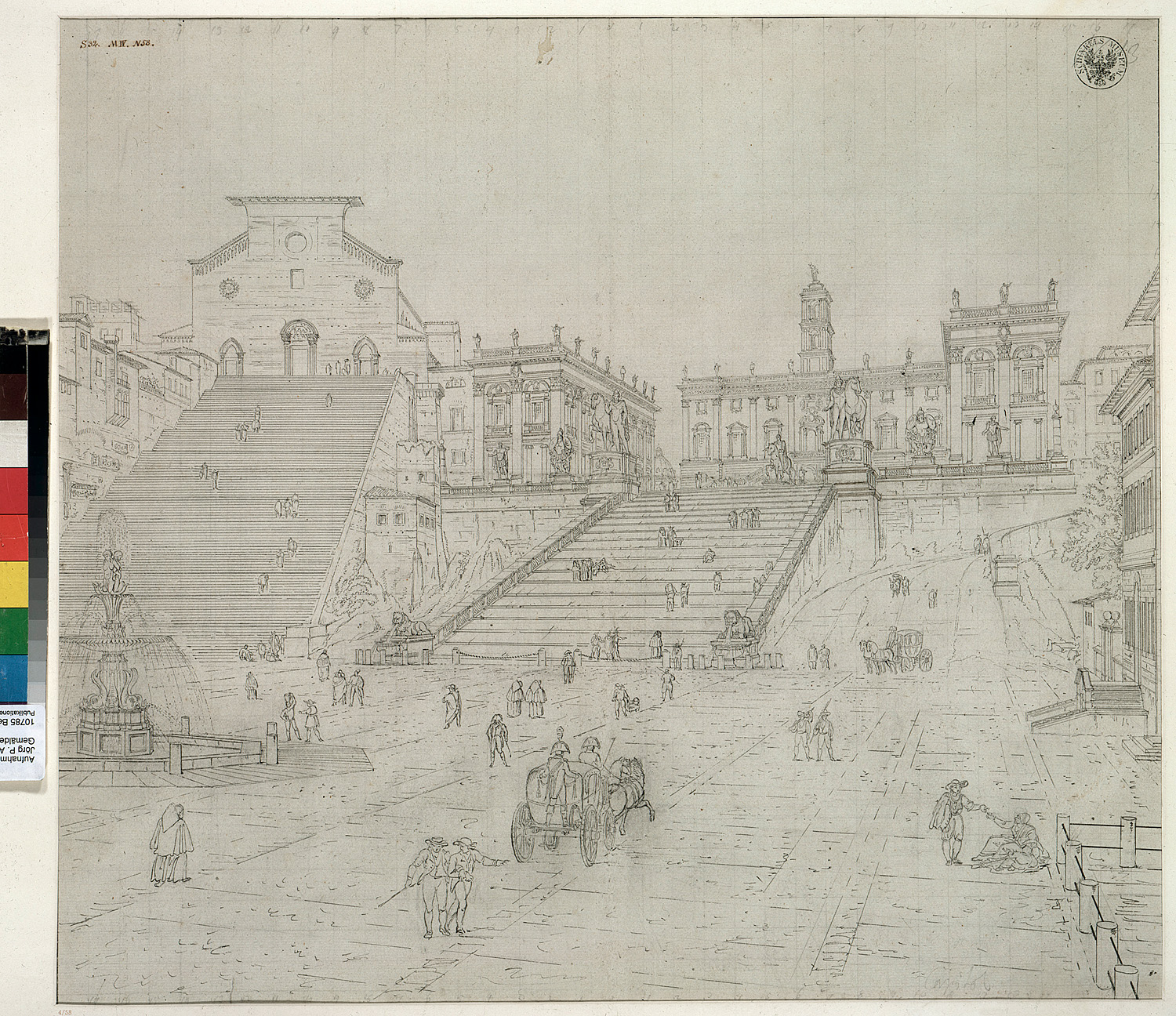 Karl Friedrich Schinkel (1781 - 1841), Sketch for a diorama of the Capitoline Hill in Rome. Source: _Kupferstichkabinett, SMB / Jörg P. Anders_